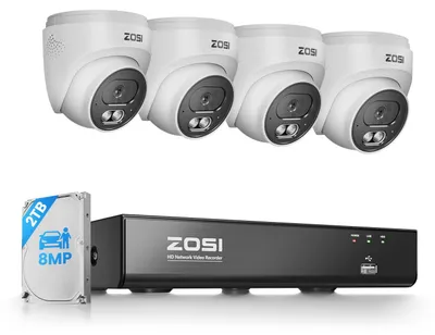Produktbild von ZOSI 4K PoE Überwachungskamera Set Aussen, 4X 8MP IP Kameras, 2TB HDD NVR, Personen- und Fahrzeugerkennung, 2-Wege-Audio, 30M Nachtsicht, C220