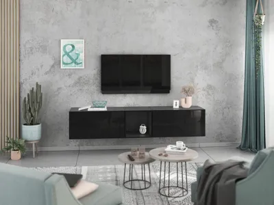 Produktbild von Lowboard VARIANTO 2, Schrank Set, anthrazit matt / schwarz Hochglanz griffloses TV-Board, 3 tlg., 190 cm hängend