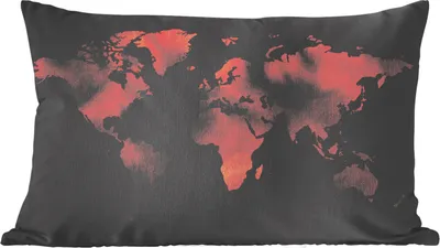 Produktbild von MuchoWow® Zierkissen Sofakissen Wohnzimmer Dekokissen 50x30 cm Weltkarte - Schwarz - Rot - Wohnzimmerdekoration - Polster mit Photo