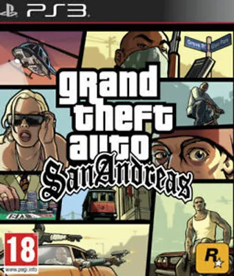 Collage of scenes from the game Grand Theft Auto: San Andreas.