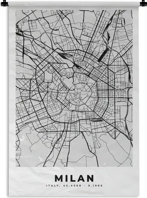 Produktbild von MuchoWow® Wandteppich Wandbehang Mailand - Stadtplan - Schwarz und weiß - Karte 120x180 cm Tapisserie Dekoration Wandtuch - Schlafzimmer - Dekorationen für das Haus