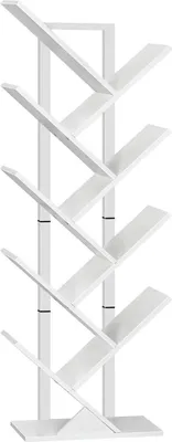 Image de HOOBRO Bibliothèque en forme d'arbre 9 niveaux Bureau à domicile Rangement CD Blanc 34x20x116 cm