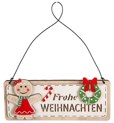Produktbild von Frohe Weihnachten Türschild aus Holz - braun rot grün 12 cm
