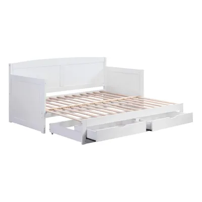 Produktbild von Schlafsofa / Tagesbett (ohne Matratze) 90x190 cm , aus weissem Kiefernholz, multifunktionales Einzelbett mit Ausziehbett und Schubladen