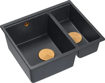 Produktbild von QUADRON Spülbecken 1,5-Becken Spüle | Größe: 55,5 x 46 x 22 cm | LOGAN 150 | Küchenspüle Granitspüle aus GraniteQ mit Siphon | Schwarz + Kupfer