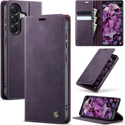 Immagine prodotto di Custodia in pelle per Samsung Galaxy A37, protezione RFID, chiusura magnetica, scomparti per carte e funzione supporto Viola
