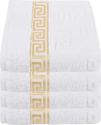 Produktbild von Luxus Medusa Handtücher 4er Set 50x90 cm - Weiß - feinste Ringgarn Baumwolle / Jacquard Webung / Hochflor Frottee mit Medusa Flachprägung und goldener Medusa Bordüre