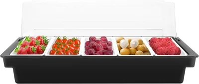 Produktbild von Zutatenbehälter, 5 Zellen Lebensmittelbehälter, Catering Beilagenbehälter Kunststoff für Buffet, Pizza Zutatenbehälter Gewürzbox Nüssenbox Und Süßigkeiten Behälter Restaurant Buffet und Bar