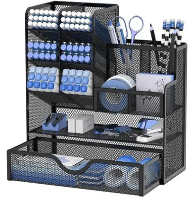 Immagine prodotto di Organizer da scrivania con cassetto, multifunzionale, nero, piccolo, per la scuola e l'arte