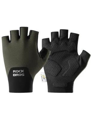 Image de Gants de vélo ROCKBROS, gants demi-doigts avec rembourrage PORON XRD, gants de sport rembourrés pour hommes et femmes, pour les activités de plein air, vert, taille XL