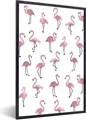Produktbild von MuchoWow® MuchoWow® Gerahmtes Poster Flamingo - Rosa - Muster 20x30 cm - Poster mit zchwarzem Bilderrahmen - Drucken - Bilder Poster im Rahmen