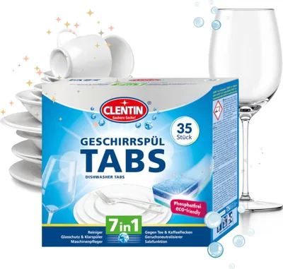 Produktbild von CLENTIN Geschirrspültabs 12 x (35 Stk á 20g) Spülmaschinentabs kompakte Reinigungsmittel 7in1 Multi.Power