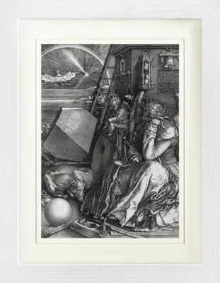 Obrázok produktu pre Albrecht Dürer Zarámovaný obraz s jemným paspartovaním | Nástenné obrazy | V ráme - Melencolia I, Melanchólia, 1514, čiernobielo (40 x 30 cm)