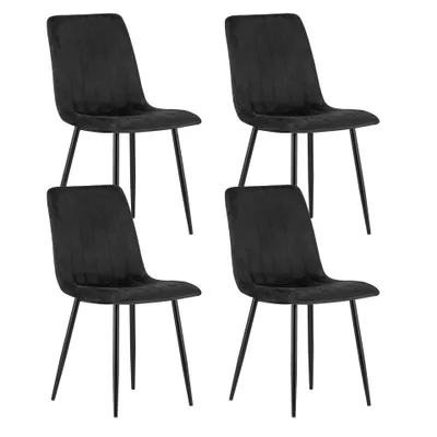 Image de lot de 4 chaises rembourrées Chaise de salle à manger Chaise de salon rembourrée, 4x noir avec pieds noirs