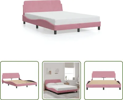 Produktbild von The Living Store Bettgestell mit Kopfteil Rosa 140x190 cm Samt