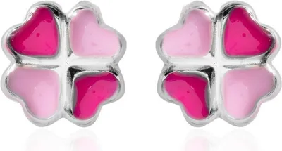 Produktbild von Unique 925 Silber Kinderohrstecker Kleeblatt pink rosa KE0044