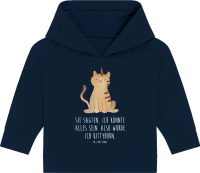 Produktbild von Mr. & Mrs. Panda Organic Baby Hoodie Einhorn Katze 24. - 36. Monat - French Navy - Geschenk, Regenbogen, Mieze, Unicorn, Glitzer, Kapuzensweatshirt, Kapuzenshirt