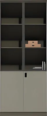 Produktbild von Moderner Büroschrank Braun mit Regalen und Schranktüren für Büroaufbewahrung