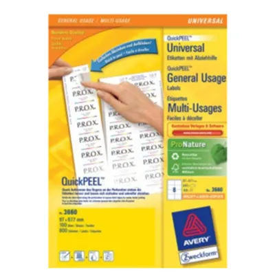 Produktbild von Mehrzwecketikett Zweckform QuickPEEL 3660 - 97 mm Breite x 67,70 mm Länge - Permanent Kleber - Rechteck - Laser, Tintenstrahl - Weiß - Papier - 8 / Blatt - 100 / Box