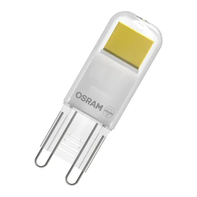 Produktbild von Żarówka LED PIN firmy OSRAM wykonana z przezroczystego szkła, o mocy 1,8 W i strumieniu świetlnym 200 lm, ciepłobiałe światło o temperaturze 2700 K, wielokolorowa, retrofitowa wtykowa podstawa G9, CRI 80, EEK E, średnica 15 mm.