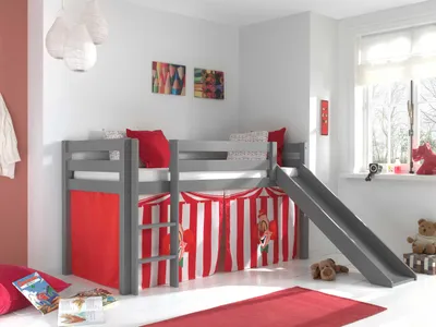Produktbild von Vipack Spielbett Pino, inkl. Rolllattenrost, Liegefläche 90 x 200 cm mit Rutsche und Textilset "Zirkus"