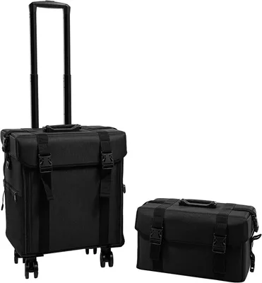 Produktbild von Schminkkoffer mit Rollen - Kosmetiktrolley groß - 2-in-1 Visagistenkoffer & Nagelkoffer - 8 Schubladen - rechteckig aus PVC - Schwarz