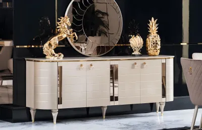 Produktbild von Komplett Esszimmer Kommoden Tisch 6x Stühle Kommode Spiegel Set Garnitur Neu
