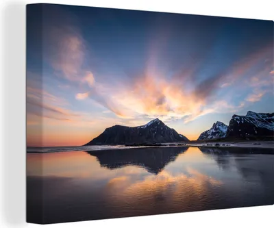Produktbild von OneMillionCanvasses® - Leinwandbilder - 150x100 cm, Sonnenaufgang hinter der Insel, Wandbilder Kunstdruck Wanddekoration