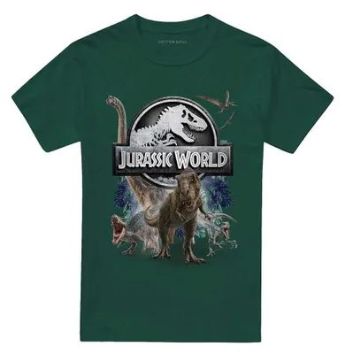 Image de T-shirt "Dino Group" inspiré de Jurassic Park, pour hommes et femmes, modèle unie (TV43271) (taille M) (vert foncé)