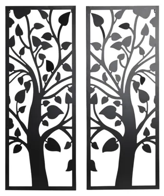 Wanddekoration Shabby-Chic-Baum, schwarz, Metall, 35 x 1,3 x 91 cm
