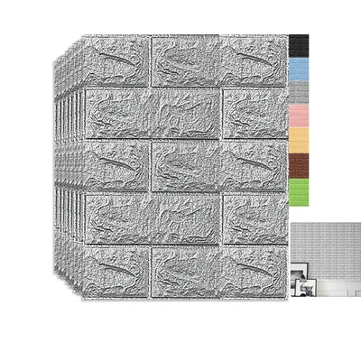 Produktbild von 1 Set (10 Stk)große 3D wasserdichte Fliesen Ziegel Wand Aufkleber selbstklebende Schaum Panel 35x38.5cm Grau
