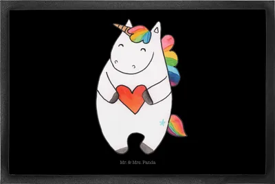 Produktbild von Mr. & Mrs. Panda Bodenvorleger Einhorn Herz 50 x 75 cm - Schwarz - Geschenk, Unicorn, Lustig, Fußabtreter, Schmutzfangmatte, Schlimm, fußmatte, Schmutzfangteppich