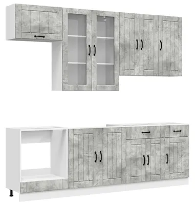 Image de vidaXL Ensemble de cuisine LUCCA, 8 pièces, gris béton, matériau de bois