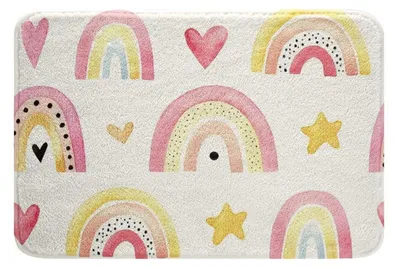 Produktbild von Badteppich Regenbogen 40 x 60 cm Pastell Rutschfest Weich Saugfähig