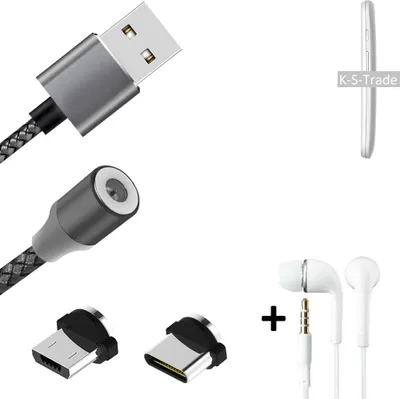 Produktbild von K-S-Trade® Hochwertiges Magnet-Lade-kabel Sync-Kabel Daten-Kabel + Kopfhörer für Motorola Moto E mit USB-Typ-C-Anschluss und Micro-USB-Anschluss 2A