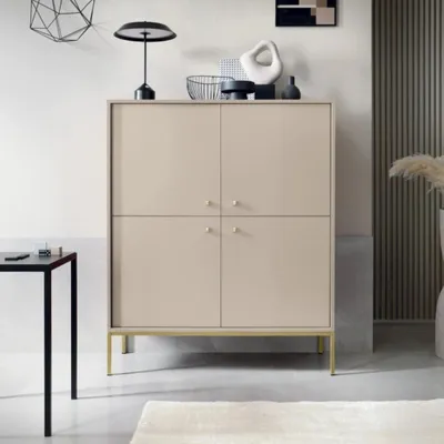 Produktbild von RAVIO Kommode Bari K104 Viertürige Highboard mit Metallfüße Anrichte Beistellkommode (Beige + Goldene  Beine)