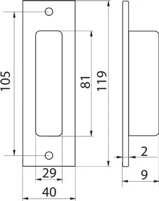 Zdjęcie produktu dla Prostokątny wpuszczany uchwyt do drzwi przesuwnych B-HARKO P002AB 118x40 mm, patyna