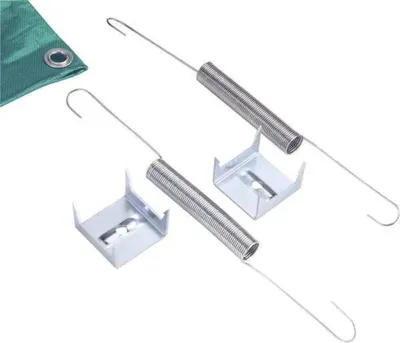 Immagine prodotto di Kit Completo da 10 Pezzi per Tendere Teloni Coprenti con 5 Molle di Tensione e 5 Piastre metalliche Filettate per Legno Lunghezza 300 mm