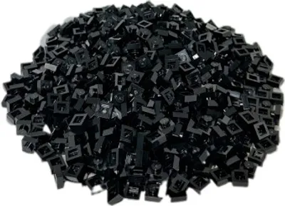 A pile of small black LEGO bricks.