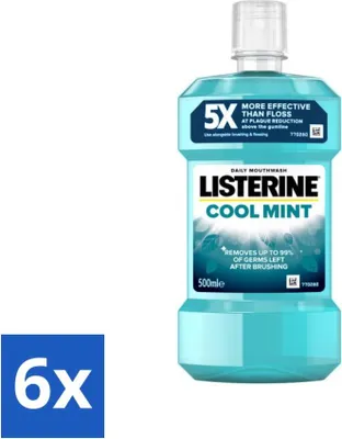 Zdjęcie produktu dla Płyn do płukania jamy ustnej Listerine Cool Mint - odświeżający - 500 ml - opakowanie wartościowe - 6 sztuk