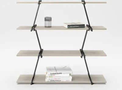 Produktbild von Babylon - Regal, Raumteiler, Bücherregal mit 4 Böden, Wild Eiche kombiniert mit schwarz matten Metallkomponenten, modern