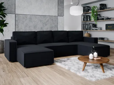 Produktbild von Wohnlandschaft U-Form BRIK XL 338x169 BOSS 14 Schwarz – Schlaffunktion & Bettkasten