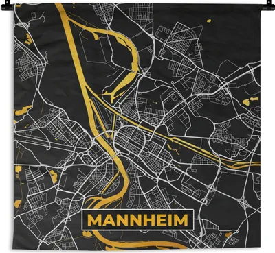 Produktbild von MuchoWow® Wandteppich Wandbehang Mannheim - Gold - Karte - Deutschland 150x150 cm Tapisserie Dekoration Wandtuch - Wohnaccessoires - Modernes