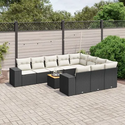 Produktbild von 11-tlg. Garten-Sofagarnitur - mit Kissen Schwarz Poly Rattan - Gartenmöbelset 3225622