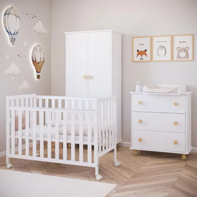Produktbild von ZEE BAMBI Weiß Beistellbett Baby mit Rollen 120x60 cm Tragbar Babybett Verstellbarer Stubenwagen Kinder Bett 3-fach Höhenverstellbar