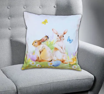 Produktbild von Kissenhülle 40x40 Reißverschluss Druckmotiv Osterhasen & Schmetterling