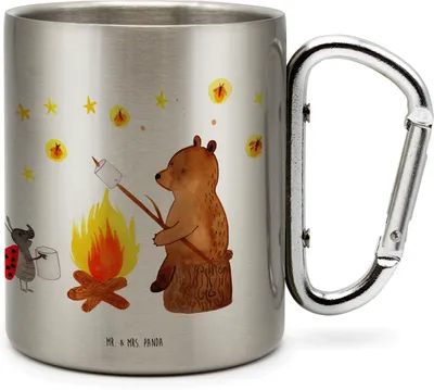 Produktbild von Mr. & Mrs. Panda Thermobecher Bär & Marienkäfer Lagerfeuer - Transparent - Geschenk, Teebecher, Edelstahlbecher, Teetasse, Trinkbecher Edelstahl, Teddy, thermotasse