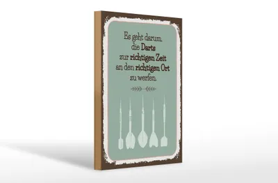 Produktbild von Holzschild Darts zur richtigen Zeit werfen, 30x20 cm, Holzschilder Spruch Sport Hobby