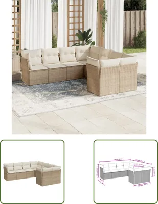 Produktbild von The Living Store 8-tlg. Garten-Sofagarnitur mit Kissen Beige Poly Rattan