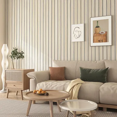 Produktbild von Selbstklebende Wandpaneele – 3D-Holzoptik – Für Wohnzimmer, Schlafzimmer und Büro – Beige – 30 cm x 2 m
